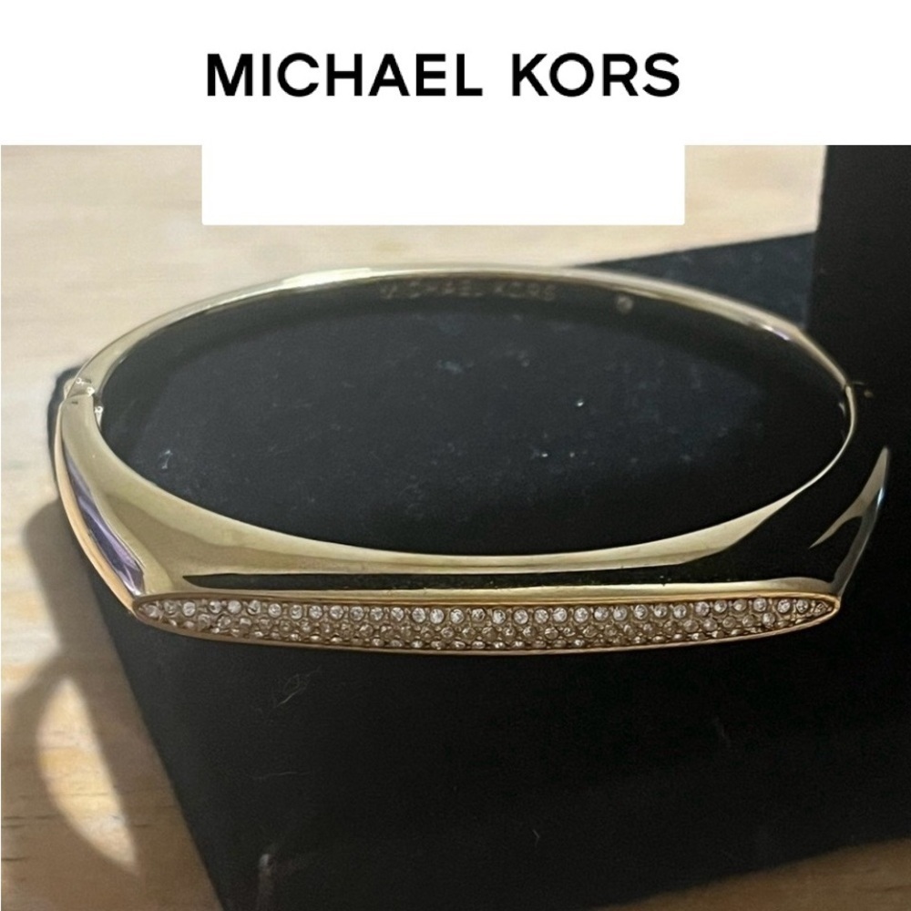 Michael Kors Gold Tone Fashion Tribal Pave Hinged Bangle Bracelet